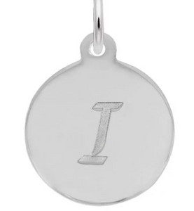 Sterling Silver Round Charm with Petite Script  "I"