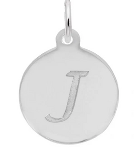 Sterling Silver Round Charm with Petite Script "J"