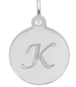 Sterling Silver Round Charm with Petite  Script "K"