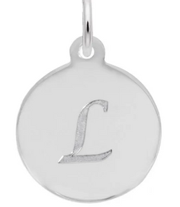 Sterling Silver Round Charm with Petite Script "L"