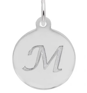 Sterling Silver Round Charm with Petite Script "M"