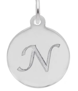 Sterling Silver Round Charm with Petite Script "N"