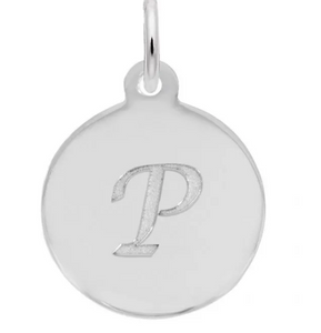 Sterling Silver Round Charm with Petite Script "P"