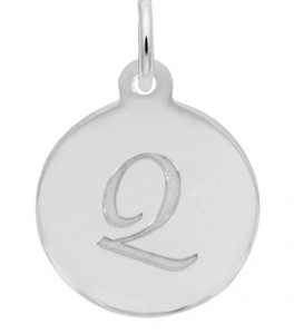 Sterling Silver Round Charm with Petite Script "Q"