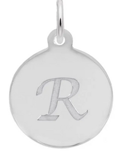 Sterling Silver Round Charm with Petite Script "R"