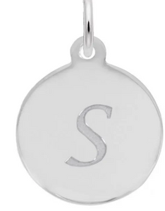 Sterling Silver Round Charm with Petite Script "S"