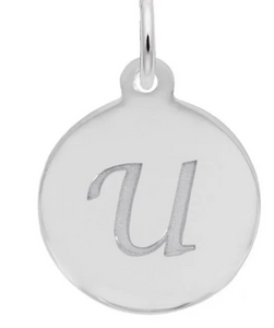 Sterling Silver Round Charm with Petite Script "U"