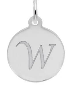 Sterling Silver Round Charm with Petite Script "W"