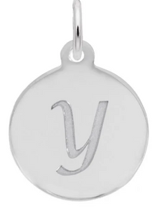 Sterling Silver Round Charm with Petite Script "Y"