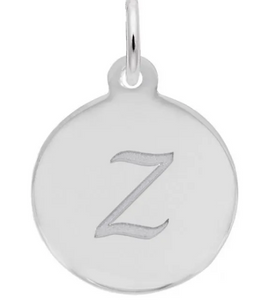 Sterling Silver Round Charm with Petite Script "Z"