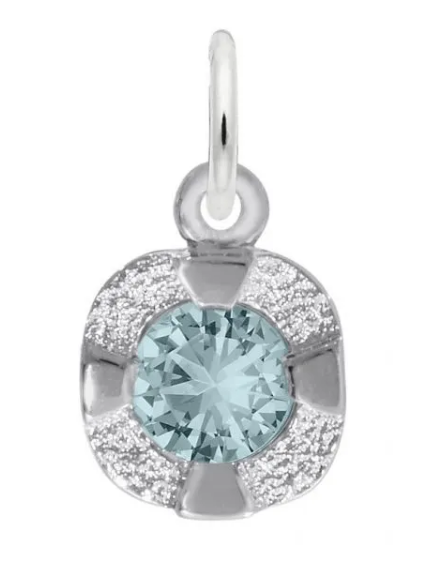 Sterling Silver March Birthstone Charm with Outer Edge