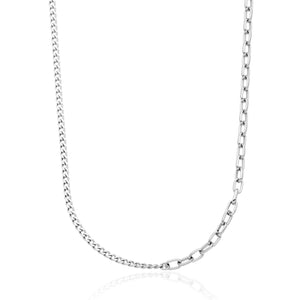 Steelx Stainless Steel Half 6mm Link and Half 4mm Curb Necklace with Toggle Closure 20"