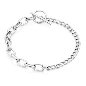 Steelx Stainless Steel 6mm Link and Half 4mm Curb Bracelet with Toggle Closure 7"