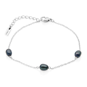 Steelx Stainless Steel Black Fresh Water Pearl Bracelet 6.5" * 1"