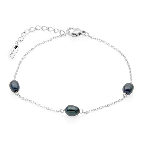 Steelx Stainless Steel Black Fresh Water Pearl Bracelet 6.5