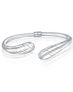 Sterling Silver Electroform Ribbed Design Offset Hinged Bangle