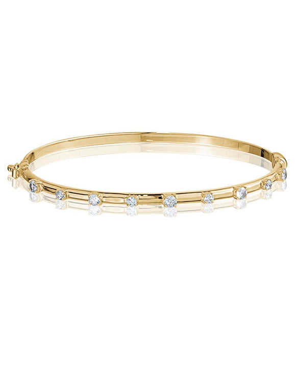 Sterling Silver/Yellow Gold Plated CZ Hinged Bangle