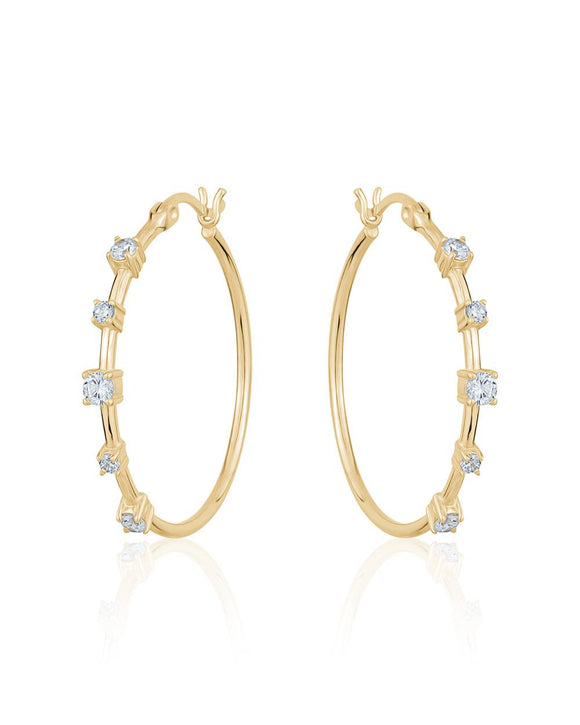 Sterling Silver/Yellow Gold Plated CZ Round Hoops