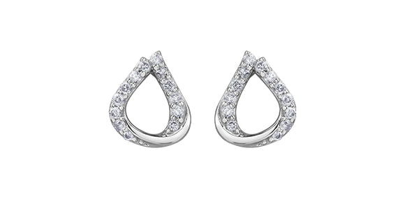 10K White Gold Diamond Teardrop Shaped Stud Earrings