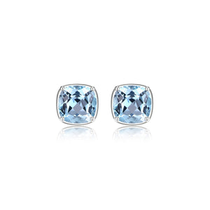 Elle Sterling Silver Marble" 6mm Blue Topaz Cushion Cut Stud Earrings