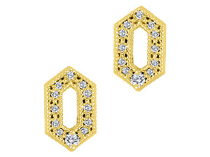 10K Yellow Gold Canadian Diamonds (2) & Diamond Geometric Design Stud Earrings