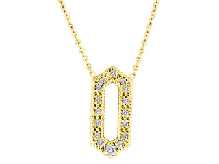 10K Yellow Gold Canadian Diamond & 15 Diamond Fixed Geometric Pendant & 16-18