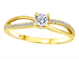 10K Yellow Gold Candian Diamond and Diamond Shoulder Engagement Ring