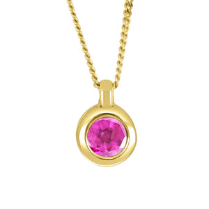 10K Yellow Gold Bezel Set Pink Topaz Pendant with 16-18" Chain