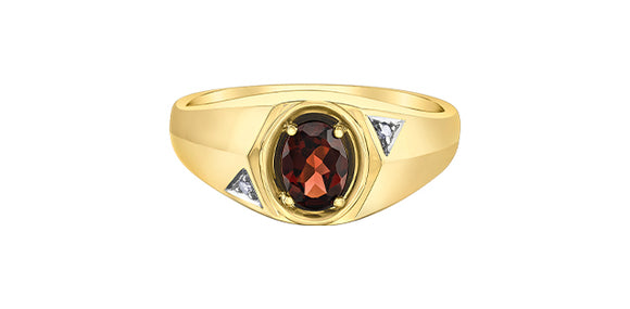 10K Yellow Gold 7x5mm Oval Garnet with Diamond Accent Ring