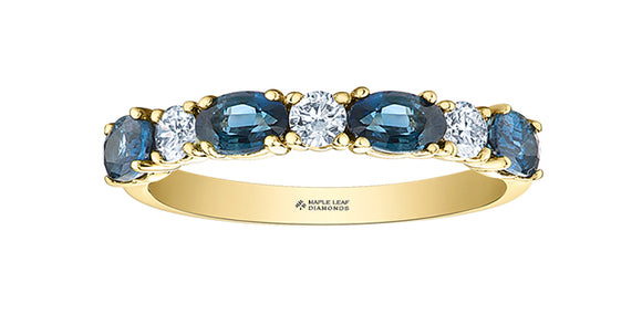 14K Yellow Gold 4 Oval Blue Sapphires & Canadian Diamond Ring