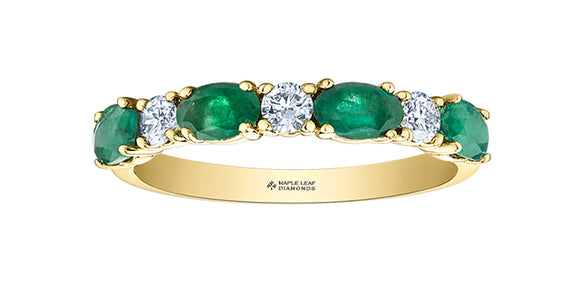 14K Yellow Gold 4 Oval Emeralds and Canadian Diamond Band