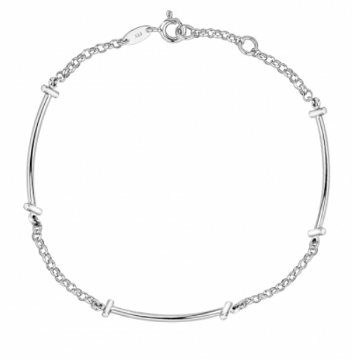 Sterling Silver Curved Bar and Chain Bracelet 7