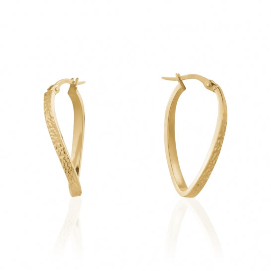 10K Yellow Gold Textured Oval Twisted Hoop