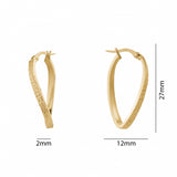 10K Yellow Gold Textured Oval Twisted Hoop