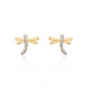 10K Yellow/White Gold Dragonfly Stud Earrings