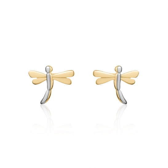 10K Yellow/White Gold Dragonfly Stud Earrings