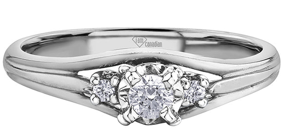 10K White Gold Canadian Diamond Centre & 2 Diamond Shoulder Engagement Ring