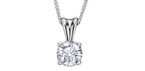 14K White Gold Canadian Diamond 4 Claw Mount Pendant with 18" Chain
