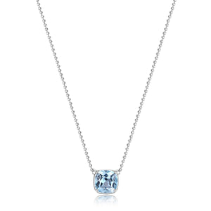 Elle Sterling Silver "Marble" Sky Blue Topaz Fixed Pendant with 17"+3" Dia Cut Bead Chain
