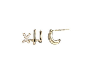 Sterling Silver/Yellow Gold Plated 3 in 1 "X" CZ Stud Earrings