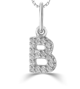 10K White Gold "B" Diamond Pendant with 16-18" Chain