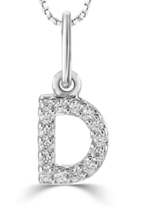 10K White Gold "D" Diamond Pendant with 16-18" Chain