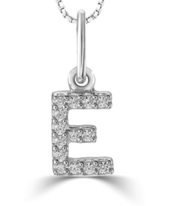 10K White Gold "E" Diamond Pendant with 16-18" Chain
