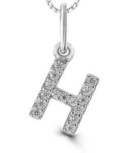 10K White Gold "H" Diamond Pendant with 16-18" Chain