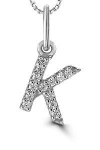 10K White Gold "K" Diamond Pendant with 16-18" Chain
