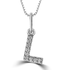 10K White Gold "L" Diamond Pendant with 16-18" Chain