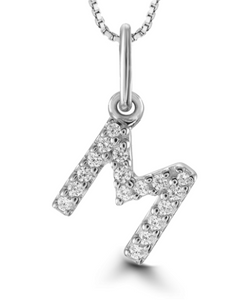 10K White Gold "M" Diamond Pendant with 16-18" Chain