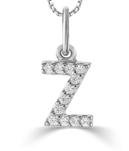 10K White Gold "Z" Diamond Pendant with 16-18" Chain