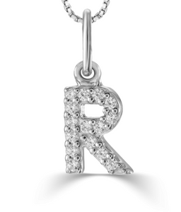 10K White Gold "R" Diamond Pendant with 16-18" Chain
