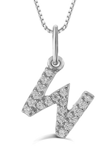 10K White Gold "W" Diamond Pendant with 16-18" Chain
